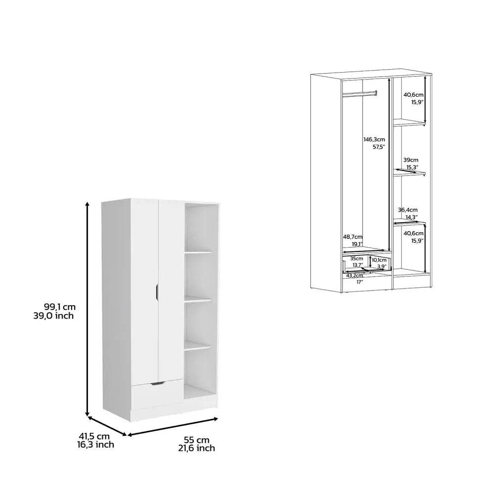 Closet 2 Puertas 1 Cajon RTA Blanco