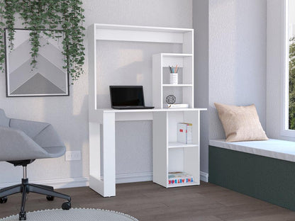 Escritorio Mandy, Blanco Duqueza, con cuatro entrepaños y gran espacio de almacenamiento ZF - VIRTUAL MUEBLES