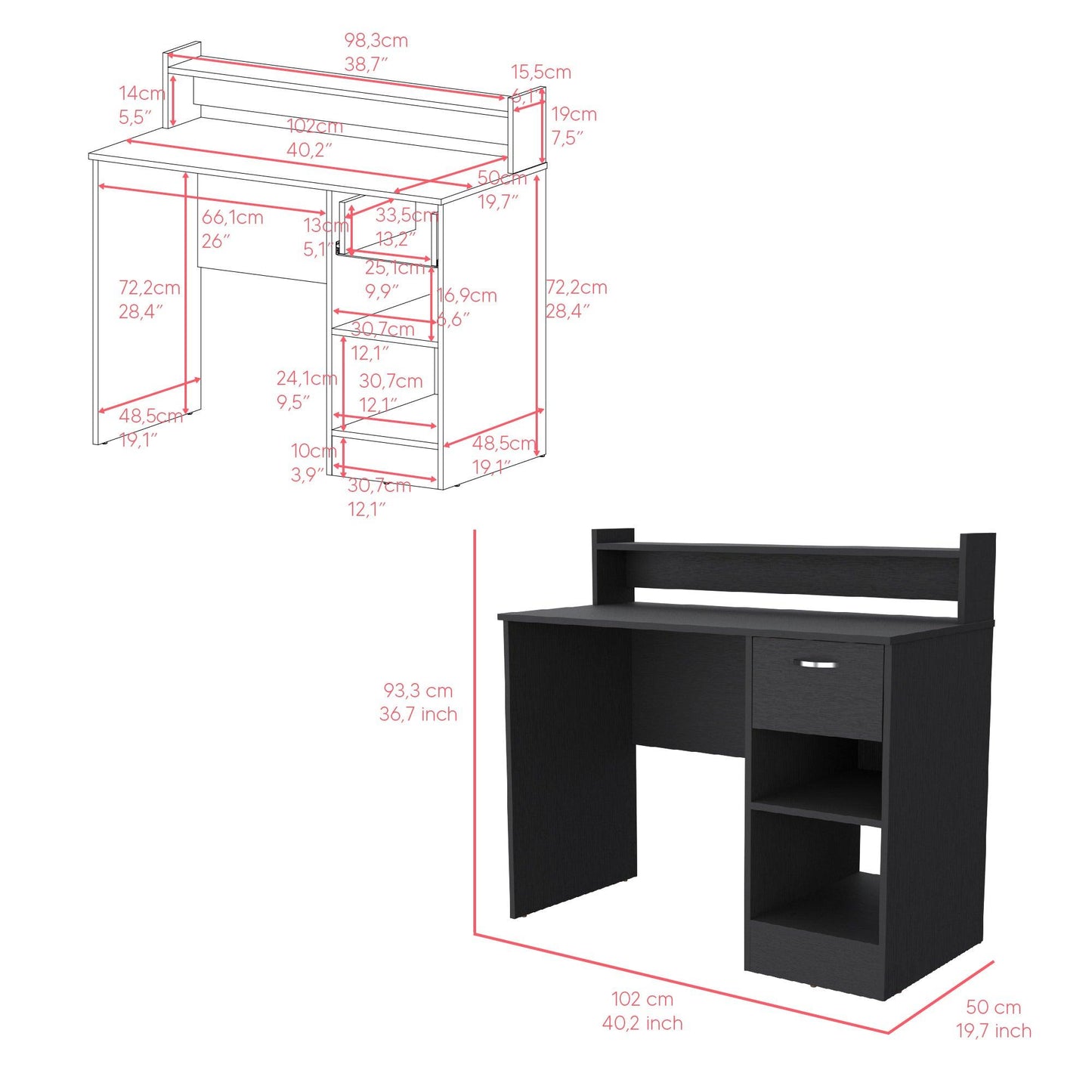 Escritorio Tulk, Wengue, con Un Cajón Archivador ZF - VIRTUAL MUEBLES