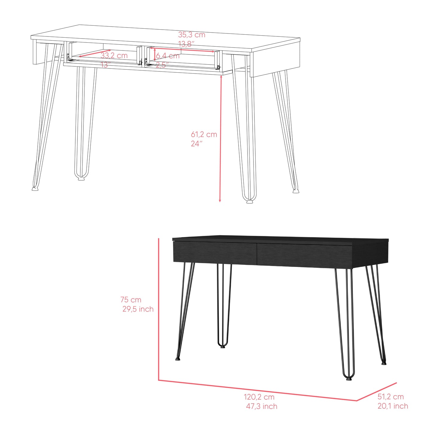 Escritorio Rumat, Wengue, con Dos Cajones y Pata Metálicas ZF - VIRTUAL MUEBLES