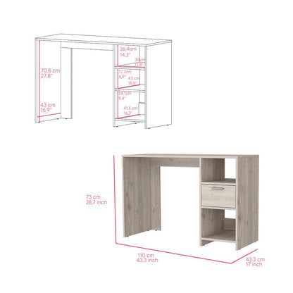 Escritorio Malasia, Humo, con Un Cajón Archivador y Dos Entrepaños ZF - VIRTUAL MUEBLES