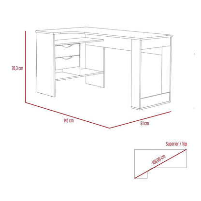 Escritorio Noah, Macadamia y Blanco Vainilla, con Un Cajón y Dos Entrepaños - VIRTUAL MUEBLES