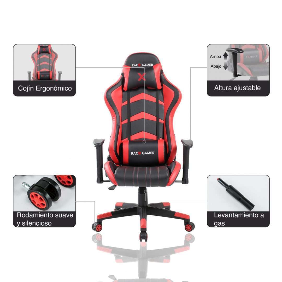 Silla Gamer Premium Roja con Negro