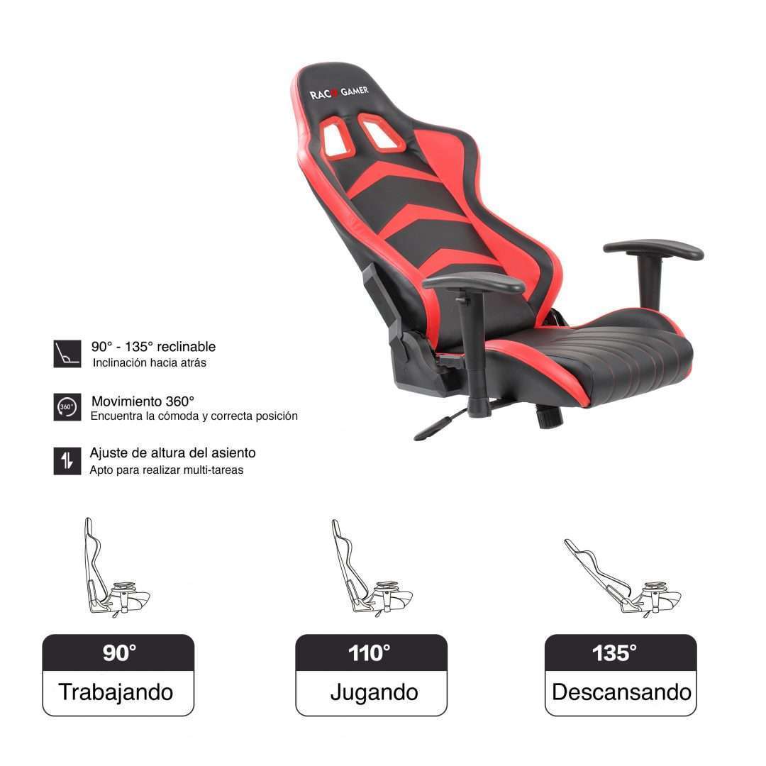 Silla Gamer Premium Roja con Negro