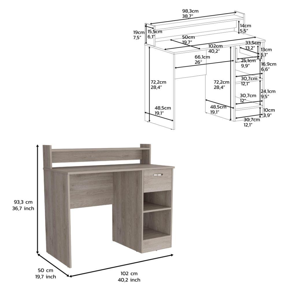 Escritorio Tulk, Humo, con Un Cajón Archivador ZF - VIRTUAL MUEBLES